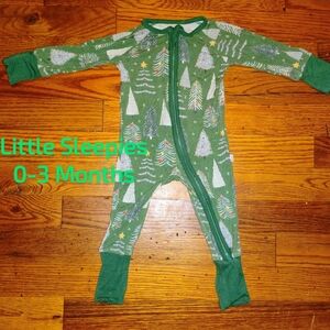 Little Sleepies Bamboo Green Christmas Print 0-3 Months